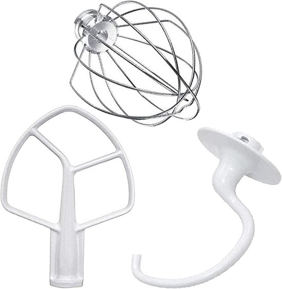 Mixer Vervanging Set - Platte Klopper Deeg Haak - Beslag Maken - Duurzaam Kunststof Materiaal - 3 Stuks - Zilverkleurig