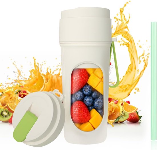 mixer voor smoothie, 450 ml blender smoothie maker to go mini mixer to go USB oplaadbare mini blender met dubbele beker deksel 12 messen persoonlijke blender voor reizen, kantoor