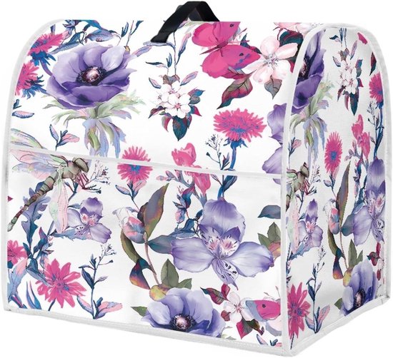 Mixerhoes Bloemenprint - Keukenmachine Cover - Keuken Apparaat Beschermen - Met Handige Zakken - 435x275x375 cm - Paars van Merkloos