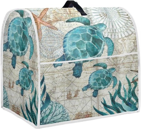 Mixerhoes Keukenapparaat - Beschermhoes Mixer - Keuken Organiseren - Met Opbergvakken - 375x275x435 cm - Vintage Zeeschildpad