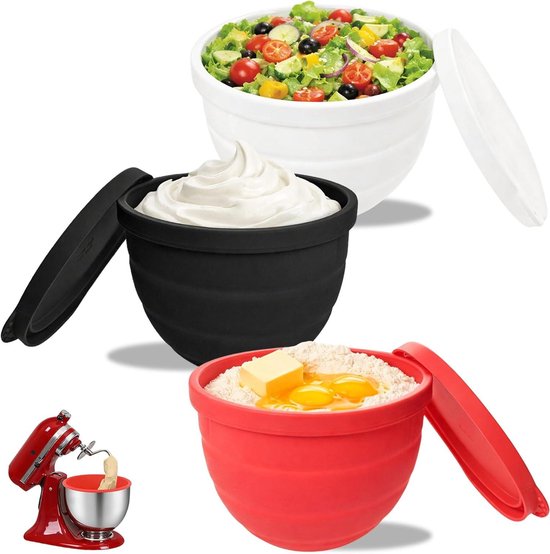 Mixerkommen Set - Bakaccessoires - Culinaire Preparaties - Inclusief Deksel - 3 Delig - Rood Wit Zwart