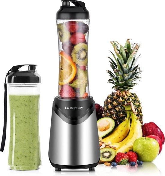 Mix&Go blender - Profesionele blender - 550ml inhoud - 2 BPA-vrije draagbare reissportflessen - 300W vermogen - 4 Messen van roestvrij staal - ABS - van Techwood