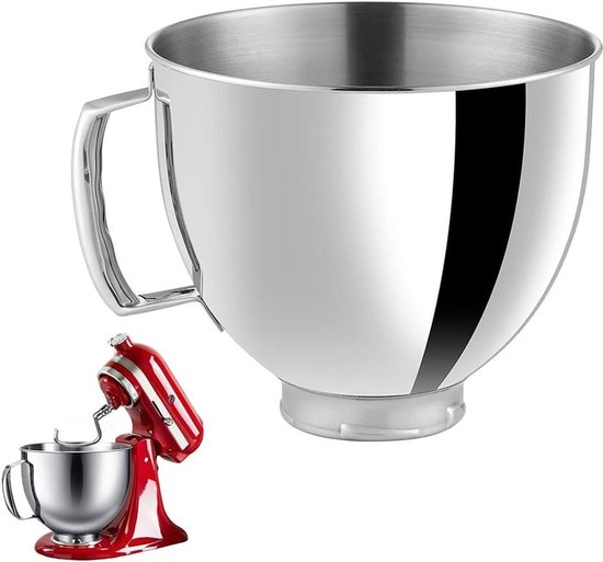Mixkom met Handvat - Beslagkom Keukenmixer - Bakken en Mixen - Roestvrij Staal 304 - 5 Quart - Zilver