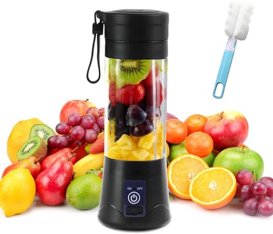 mizikuu 380 ml mini-mixer, USB, draagbare elektrische blender, sapcentrifuge voor shakes en smoothies, compacte sapmixer, fles, smoothie maker to go met 6 messen, oplaadbare fruitmixer, zwart