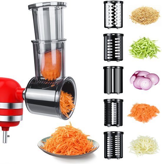 MMOBIEL Groentesnijder Accessoires voor KitchenAid Stand Mixer - Kaasrasp, Groentesnijder, Salade Maker – Snijmachine/Versnipperaar Rasp - Slicer Shredder Attachment voor KitchenAid met 5 Messen van Merkloos