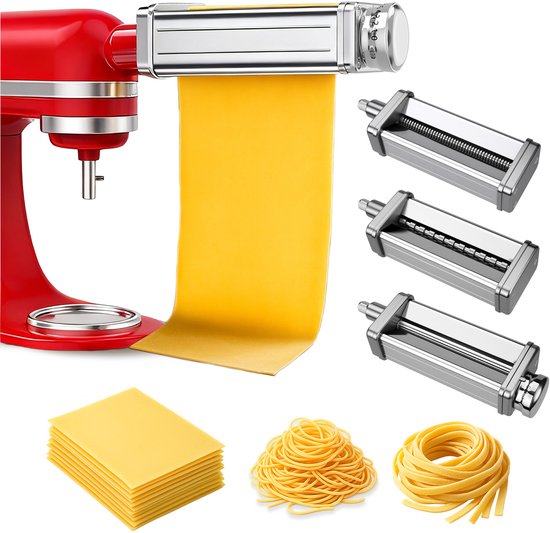 MMOBIEL Pasta Maker Attachment voor KitchenAid Staande Mixer 3-delig – Pasta Roller, Spaghetti Cutter & Fettuccine Cutter – Roestvrijstalen Accessoires - Mixer Accessoires voor KitchenAid van Merkloos