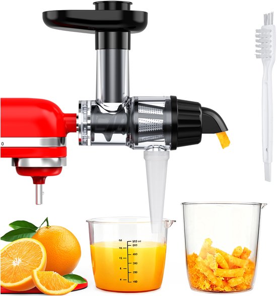 MMOBIEL Slowjuicer Opzetstuk voor KitchenAid Stand Mixer – Koudpers Slowjuicer & Sapcentrifuge voor Groente en Fruit – Inclusief zeef, voedselstamper en reinigingsborstel van Merkloos