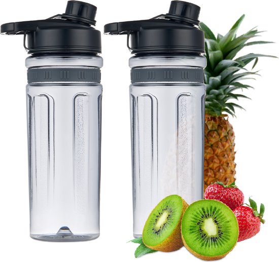 MOA 2 Smoothiebekers met Deksel - BPA Vrij - Beker to Go - 600ml - Anti-lek Dop - Vaatwasserbestendig - Blenderbekers - Tritan - Transparant van Merkloos
