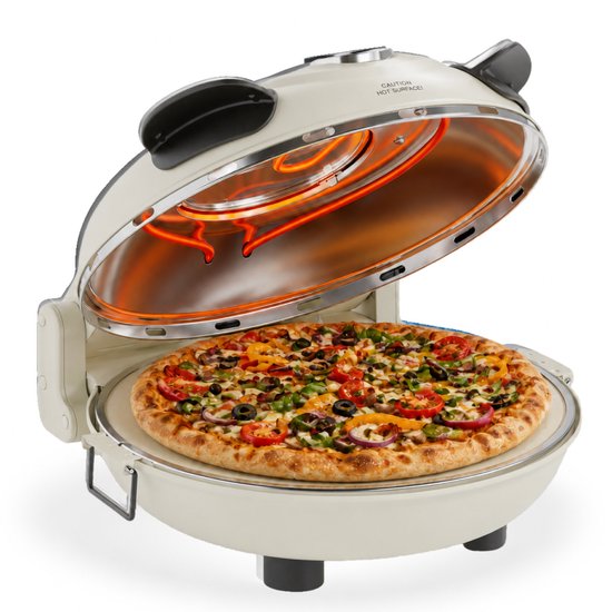 MOA Elektrische Pizzaoven - Tot 400°C - Boven- en Onderwarmte - Met Bamboeschep - 30,5 cm Pizzasteen - Beige