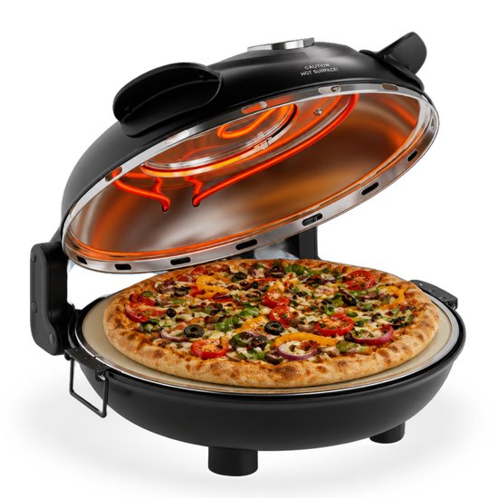 MOA Elektrische Pizzaoven - Tot 400°C - Boven- en Onderwarmte - Met Bamboeschep - Pizza Oven - 30,5 cm Pizzasteen - Zwart
