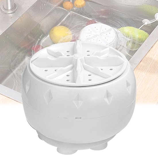 Moeiteloze Vortex Fruit- en Groentenwasser, Compact Aanrechtreiniger, Circulerend Water Spoelt Bessen, Groenten en Vlees, Stil, Draagbaar voor Appartementen, Caravans en Uitstapjes - wit