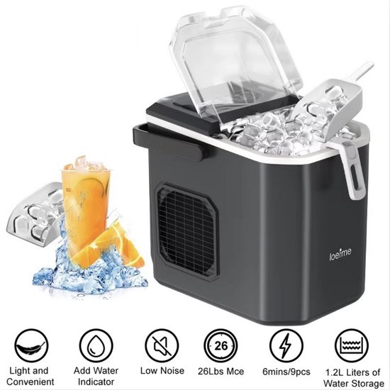 Molain Mini Ijsblokjes Machine - Binnen 8 minuten ijs - Ijsblokjesmaker - 2 formaten - Ijsmachine - 1,2L - Automatische reiniging van Molain