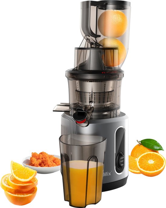 Momentum® - Slowjuicer - Sapcentrifuge - Cold Press - Groente en Fruit Blender - Ijsmaker - Krachtige Motor - Koude Pers - Groot Formaat - Met Extra Filter Meegeleverd - 25x25x44cm - 40-65Rpm - 200W Motor - Grijs van Momentum Online