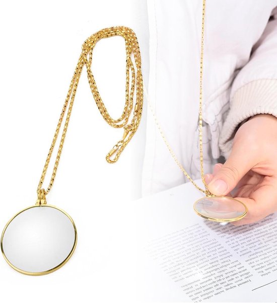 Monoclair kostuum, 5 x monoculaire vergrootglas met halsketting, hangende vergrootketting voor monokel, halsketting, loephanger, glazen lens, draagbare vergroting glas voor het lezen