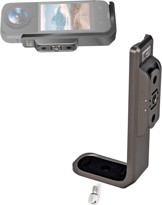 montagebeugel voor Insta360 X4 Actiecamera Aluminiumlegering L-beugel 90 graden dwarse ondersteuningshouder met 1/4 inch schroefgat en opvouwbare twee-polige interface-adapter