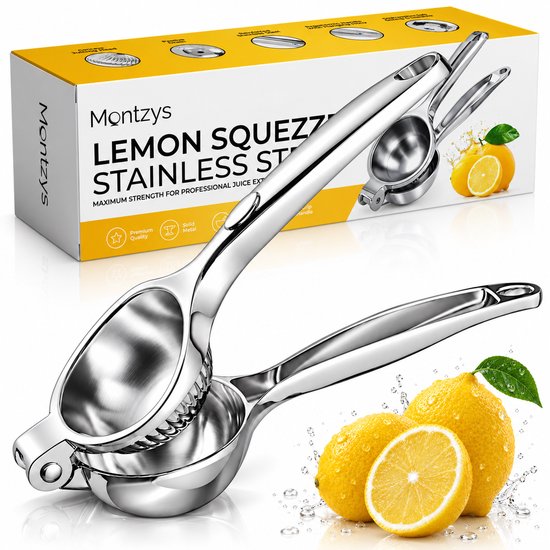 Montzys® Citroenpers RVS - Handmatig te Bedienen Citruspers, Limoenpers & Fruitpers - Pers voor Citroen & Limoen - Vaatwasserbestendig Keukengerei van Montzys