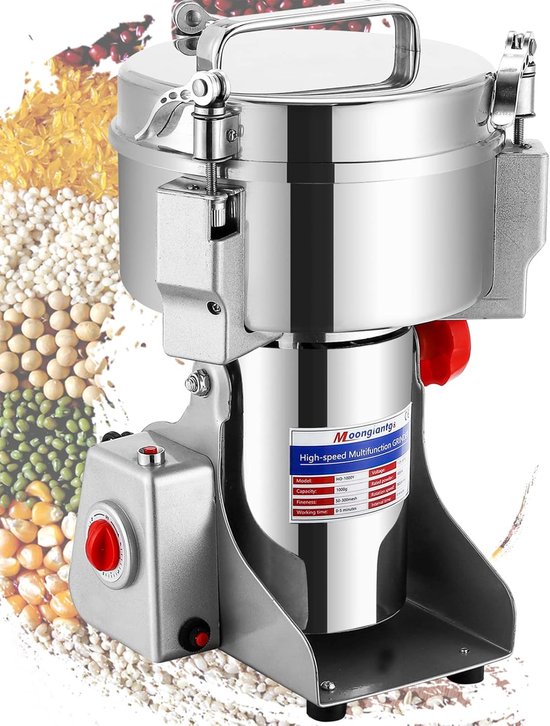 Moongiantgo Grain mill, electric 1500g, stainless steel and commercial motor with 3000W, 36000rpm, for spices, spices - ShopVlot