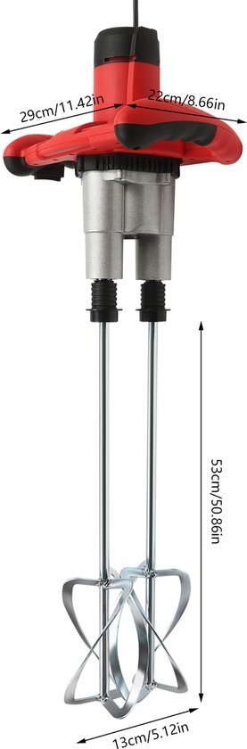 Mortelmixer Elektrisch - 1800 W Vermogen - 6 Snelheden Instelbaar - Aluminiumlegering En Metaal - Voor Cement En Verf - Handmixer Roerder