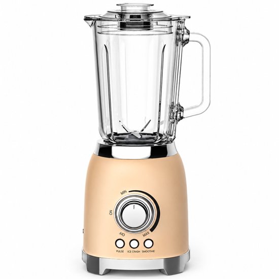 Motivai Blender – 800W Krachtige Smoothie & Soepmaker – 1.5L – BPA-vrij & PHAS-vrij – Stil & Veilig in Gebruik – RVS Messen & Dubbelwandig Retro Design – Matte Beige