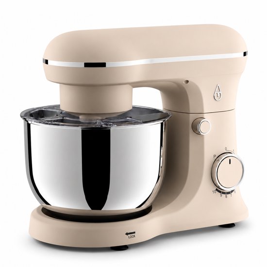 Motivai Keukenrobot 1500W - 5L Keukenmachine met Mengkom - Mixer met 10 Snelheden & Pulse - Inclusief Deeghaak, Garde & Menghaak - Matte Beige van Merkloos