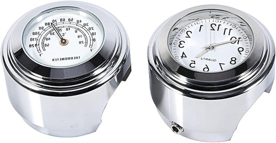 Motorfiets Horloge voor Stuurmontage, 7/8 Inch Stuurklokken met Thermometer en Temperatuurweergave, Wit - Perfecte Accessoire voor Motorrijders van Merkloos