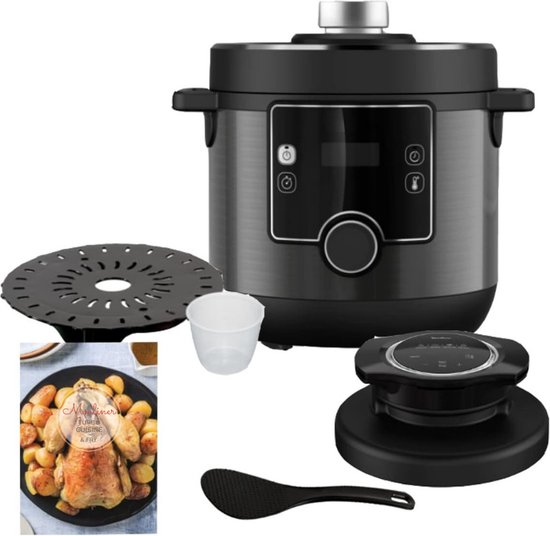 Moulinex CE7788 Turbo Keukenen Fry Multikoker Met Turbo-Crisp Deksel 15 Automatische Programma's Drukkoken & App Bediening Inclusief Pollepel Zwart van Moulinex