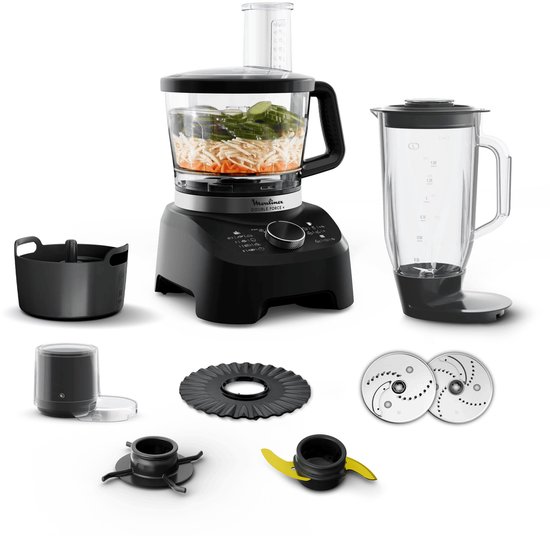 Moulinex DoubleForce Foodprocessor, 1000 W, 28 Functies, Kom 3 L, Blender, Zwart, FP8318F0