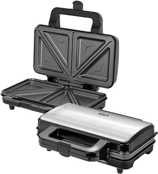 MPM Elektrische Sandwichmaker/Tosti-ijzer Hoog Vermogen (900W) inclusief Behuizing van RVS en Thermostaat van Merkloos