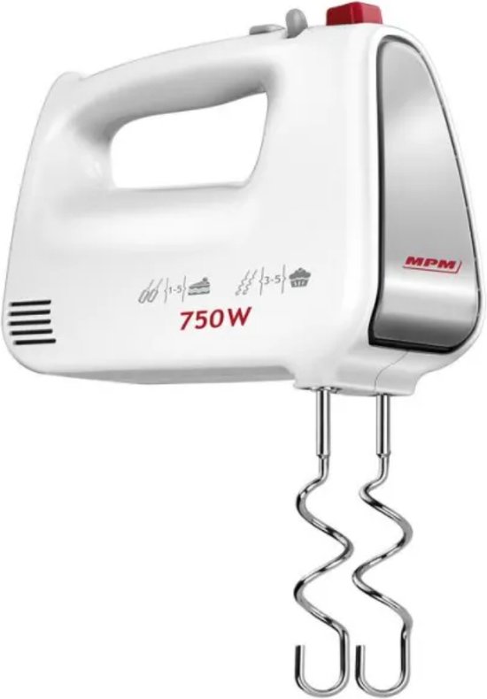 MPM - Keukenmixer met 2 Kloppers en 2 Deeghaken - Handmixer met 5 Snelheden en Turbofunctie - 750W - Wit van Merkloos
