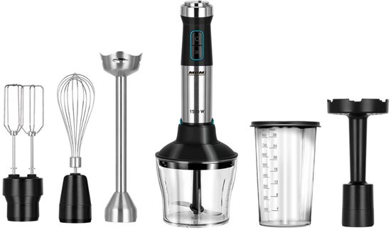 MPM Multifunctionele Staafmixer Set Inclusief Blender, Mixer & Accessoires | RVS | XL Mengopzetstuk - Hoog vermogen 1500W van MPM