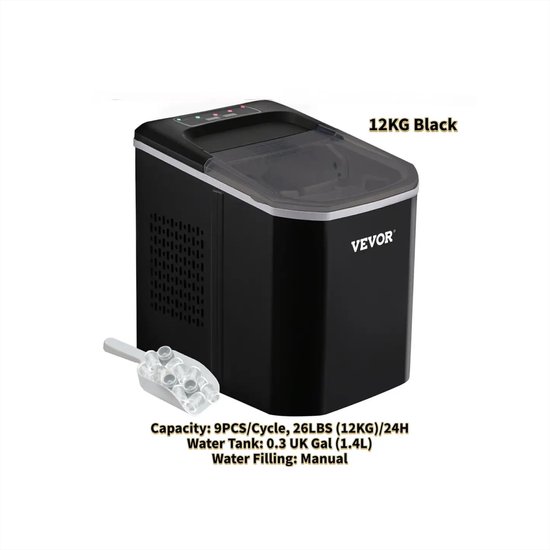 MS® - Elektrische Ijs maker - Ijsblokjesmaker - Ijsmachine - Met waterfilter - Zwart - 2,4 L watertank - LxBxH: 22 x 33 x 30 cm van MS®