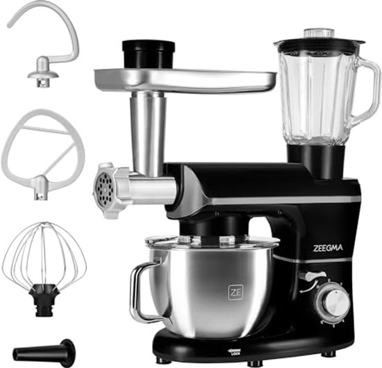 Multi 3-in-1 Keukenmachine met Blender en Vleesmolen – 1900W – 6,2L RVS Kom – Planetaire Rotatie en 6 Snelheden van Merkloos
