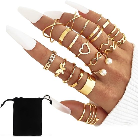 Multi-stackable ring set met verstelbare open knoop, trendy en veelzijdig accessoire voor elke gelegenheid