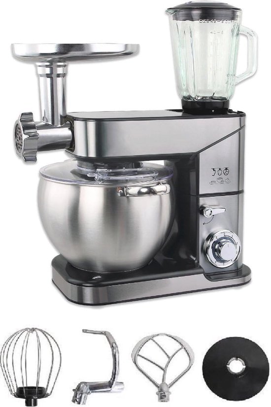 Multifunctionele 3-in-1 Keukenrobot met Hakmolen, Blender en Kneedmachine - 2000W, 12L, Grijs van Merkloos
