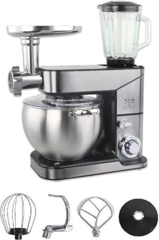Multifunctionele 3-in-1 Keukenrobot met Hakmolen, Blender en Kneedmachine - 2000W, 12L, Grijs