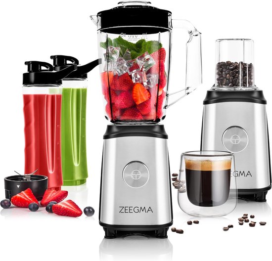 Multifunctionele 4-in-1 blender met 1050W, 1 liter kan en 2 sportflessen - Elektrische juicer, koffiemolen en smoothiemaker van Merkloos