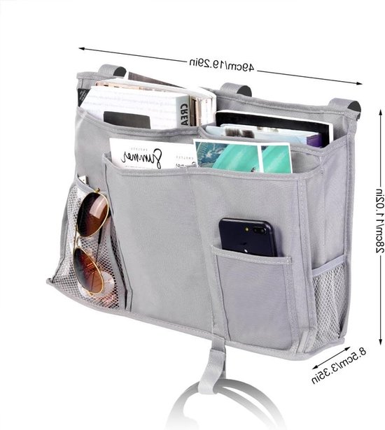 Multifunctionele Bedside Organizer met 8 Vakken - Duurzame Opbergoplossing voor Bed, Bunk en Ziekenhuisbed (Grijs) van Merkloos
