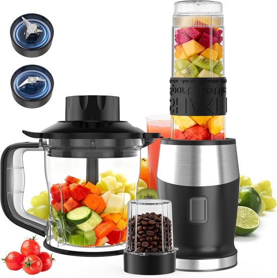 Multifunctionele Blender - Keukenmixer Sapmaker - Gezonde Drankjes Maken - Krachtige 700W Motor - 570ml Sportfles - Zwart Zilver