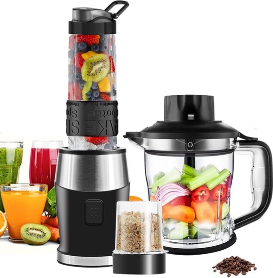 Multifunctionele Blender & Smoothiemaker – 700W Staande Mixer met Vleeshakmolen, IJscrusher & BPA-vrije Tritan Sportfles (570 ml) – Smoothiemixer & Koffiemolen in Eén van Merkloos