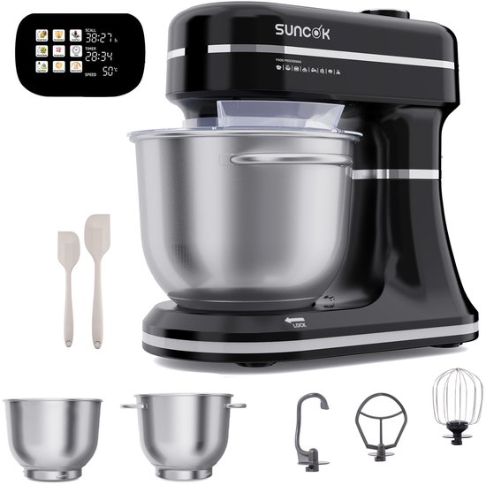 Multifunctionele deegmixer, met twee roestvrijstalen mengkommen: 4,5 l en 5,5 l. Krachtige motor van 1500 W, geluidsniveau 59 dB. Blender, geschikt voor bakken en deeg kneden. van Merkloos