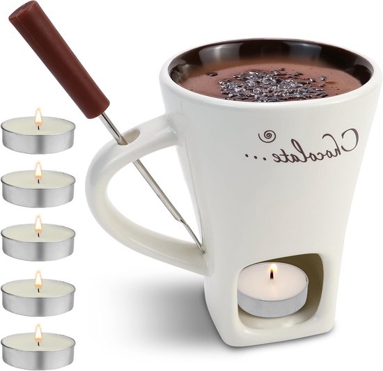 Multifunctionele fondue set voor chocolade, kaas en karamel - 200ml met vork en theelicht