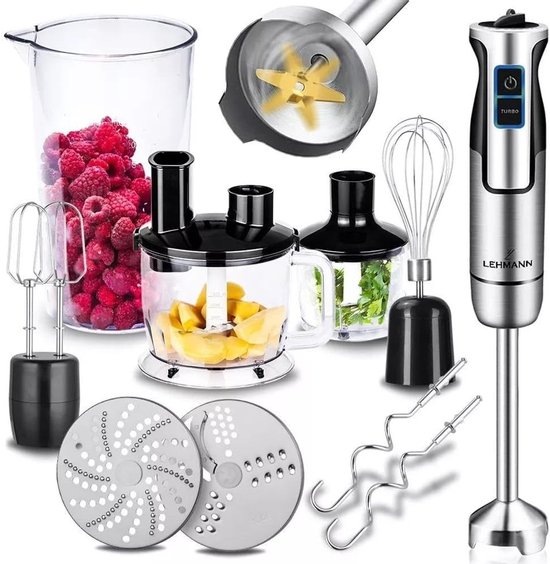 Multifunctionele Handblender - Zilver - 1200W Vermogen - 8 Snelheidsniveaus - Voor Koken en Bakken