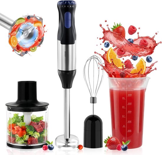 Multifunctionele handmixer - Keukenstaafmixer - Maaltijden bereiden - Krachtige 1000W motor - 700 ml maatbeker - Zwart