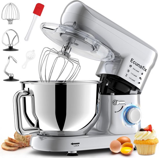 Multifunctionele Keukenmachine 1500 W - 5,5 L - 6 Snelheden - Planetaire Menging - Met Deeghaak en Garde van Merkloos