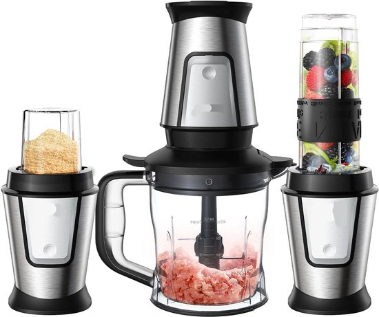Multifunctionele Keukenmachine - 3-in-1 - Foodprocessor - Blender - 700W - Smoothie Maker - Hakmolen - Droogmolen - Roestvrij Staal - BPA-vrije Fles - 24.000 RPM van Merkloos