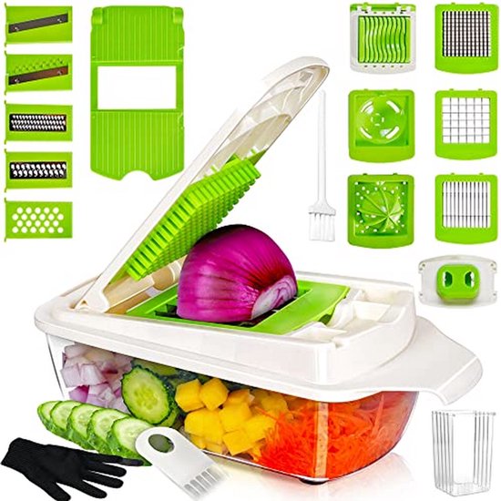 Multifunctionele Keukenmachine - Groentesnijder Mandoline - Maaltijd Voorbereiding - Veelzijdige Messensets - 1.3 Liter Capaciteit - Groen Wit