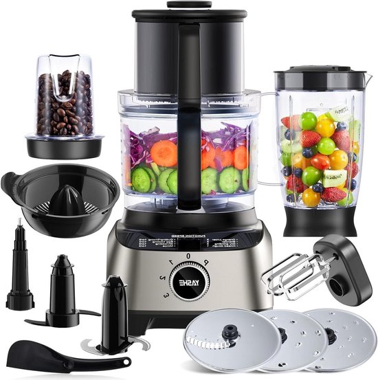 Multifunctionele Keukenmachine - Voedselverwerker Blender - Culinaire Bereidingen - 11-in-1 Accessoires - 25 Liter Kom - Zwart Grijs