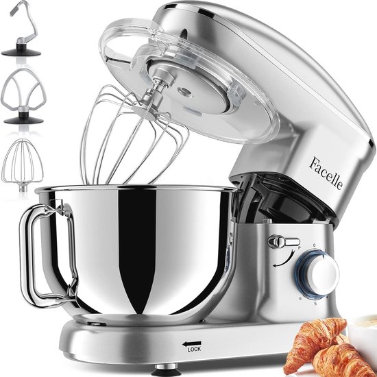 Multifunctionele Kneedmachine met 1500 W en Roestvrijstalen Kom - 6,2 L, Deeghaak en Platte Garde van Philips