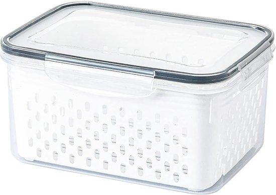 Multifunctionele Opslagmand voor Fruit en Groenten, Transparante Container met Afvoersysteem, Ideaal voor Druiven en Sla (1850ml)