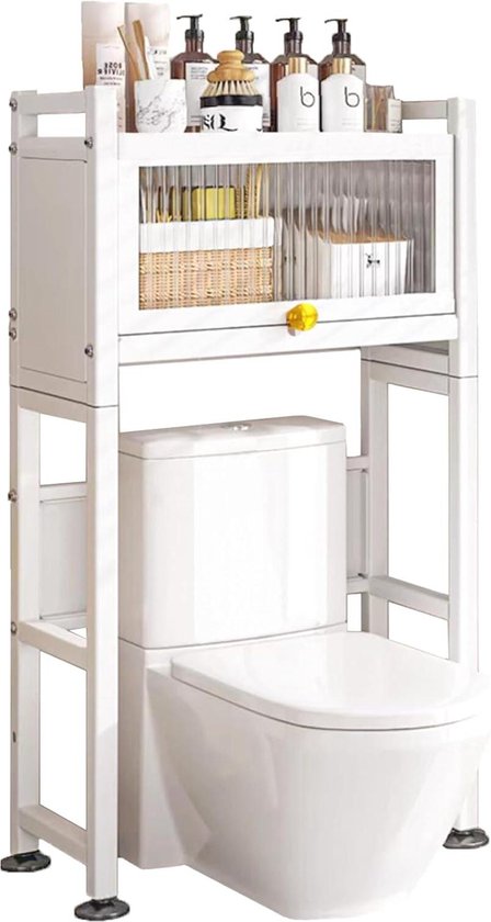 Multifunctionele Organisator Toiletplank met Vouwdeuren - Badkameropbergplank - Bespaar Ruimte - In Hoogte Verstelbare Poten van Twinsluxes